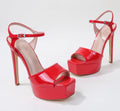 Berness Red Patent Platform Pumps- High Block Heel Ankle Strap Peep Toe Pumps Size 8 New In Box