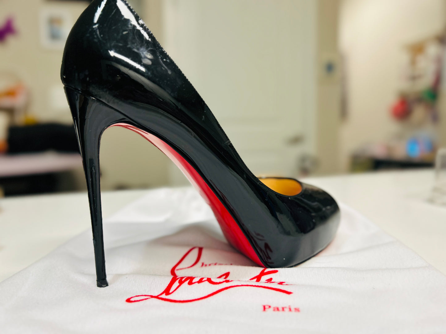 Pre-Loved Christian Louboutin Black Patent Peep-Toe Pumps