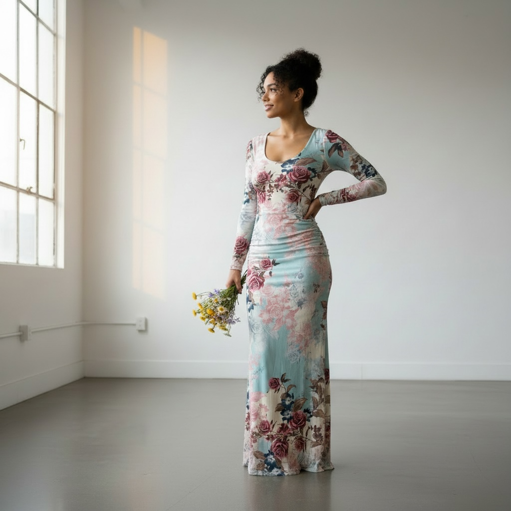 Fourteenth  Place-Beautiful floral scrunch long sleeve dress-Size S -NWT