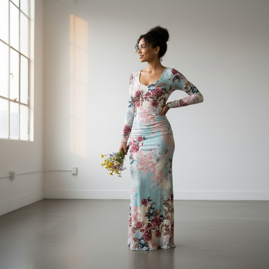 Fourteenth  Place-Beautiful floral scrunch long sleeve dress-Size S -NWT