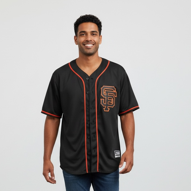 Black Button up Official Jersey- Medium -Pre-Loved