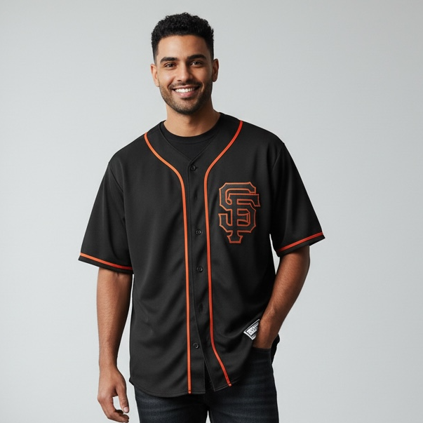 Black Button up Official Jersey- Medium -Pre-Loved
