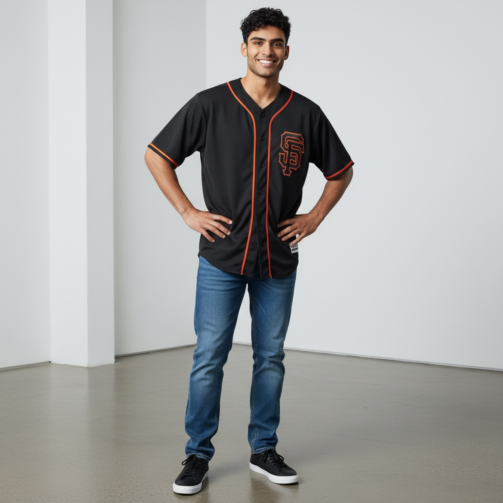 Black Button up Official Jersey- Medium -Pre-Loved