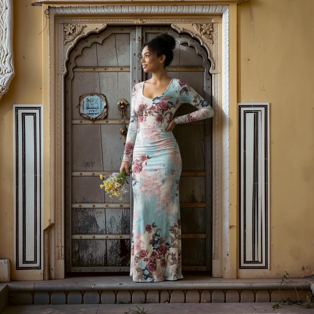 Fourteenth  Place-Beautiful floral scrunch long sleeve dress-Size S -NWT
