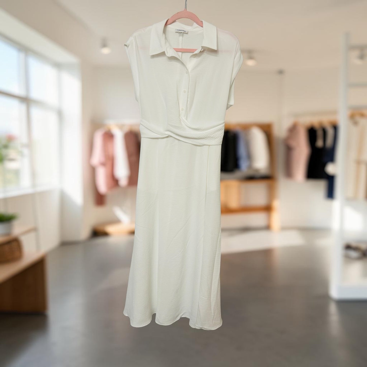 Calvin Klein Cream Collared Maxi Dress