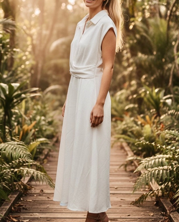 Calvin Klein Cream Collared Maxi Dress
