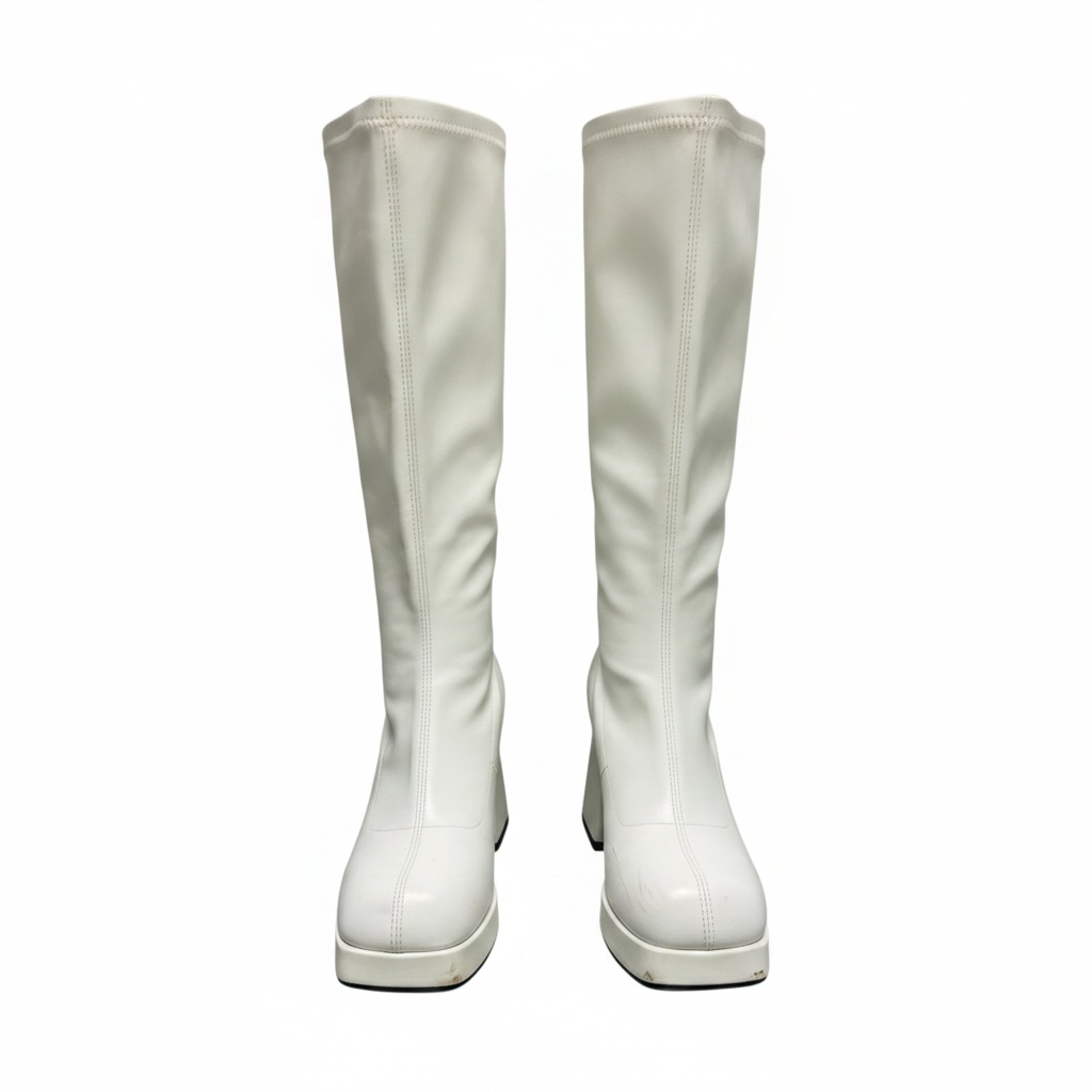 Pre-Loved Retro White Chunky Heel Tall Boots